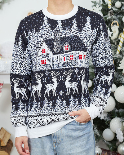 Royalfashion Pull homme Noël bleu marine