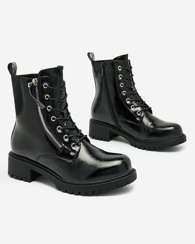 Royalfashion Black eco leather patent leather women's bagger boots Gaddaxa