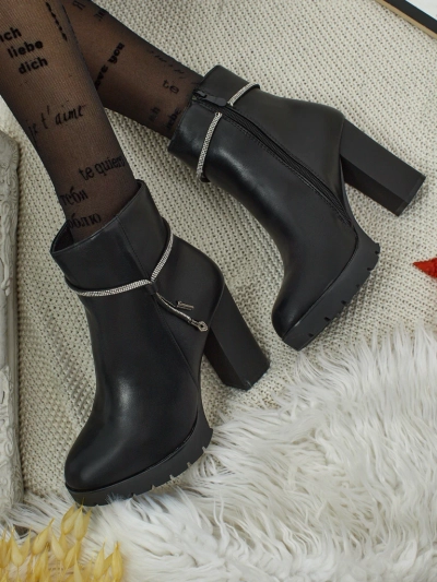 Bottines femme en cuir écologique à talons épais Marellin