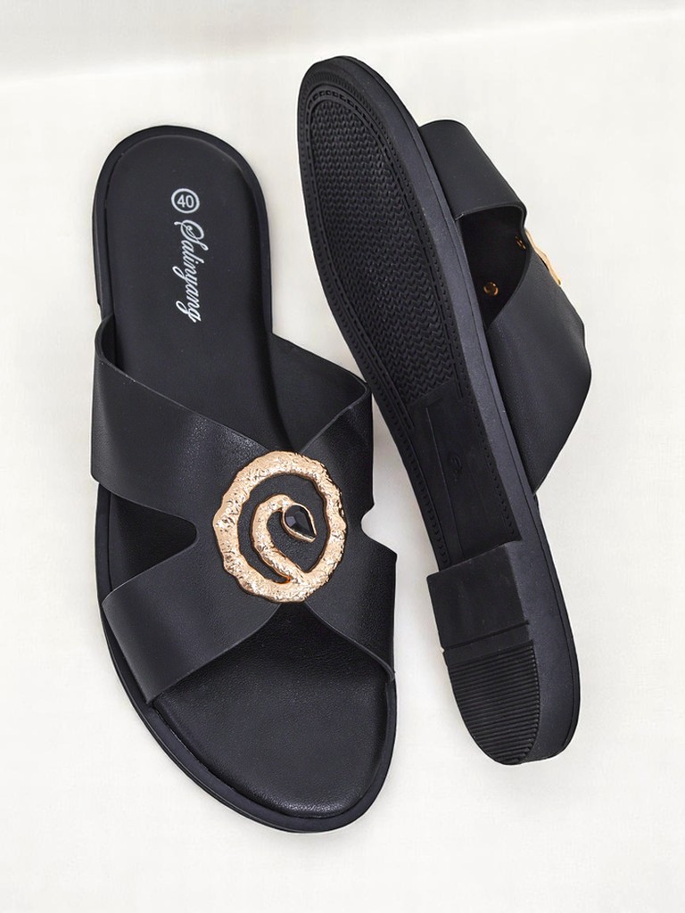 Royalfashion Sandales plates pour femmes Golden Step