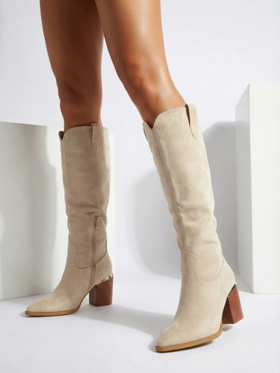 Bottes pour Femmes Flora Beige Élégantes en Cuir pour l'Automne