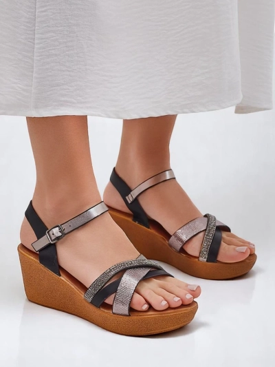 Sandales compensées pour femmes Royalfashion avec des strass et des paillettes Glittera