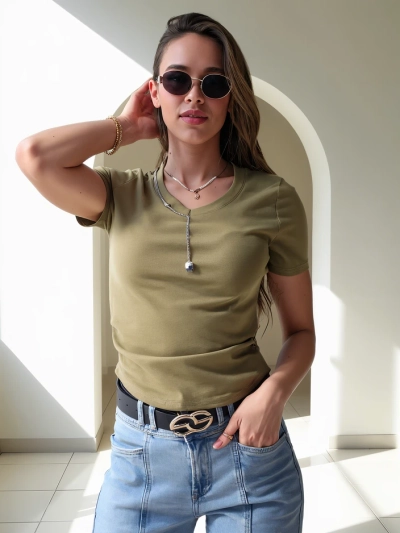 Royalfashion Haut court en coton pour femmes