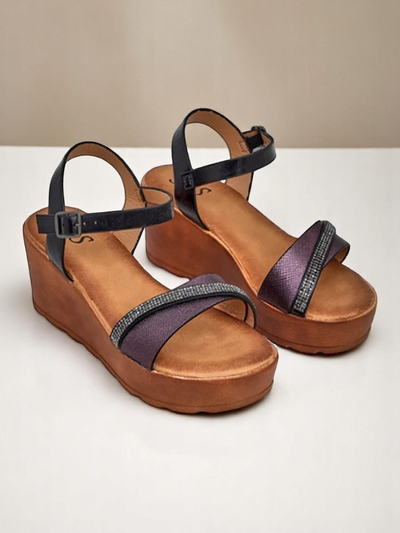Sandales compensées pour femmes Royalfashion avec strass et paillettes Aurora Glow
