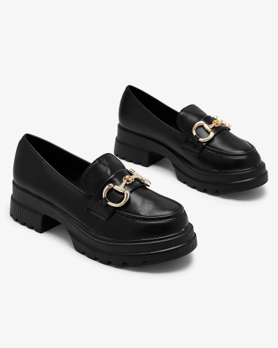 OUTLET Royalfashion Mocassins noirs pour femme avec ornements dorés Riasse
