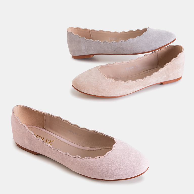 OUTLET Ballerines femme rose clair en éco-daim Antonelia - Souliers