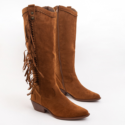 Bottes de cowboy a'la pour femmes à franges camel Ariona - Chaussures