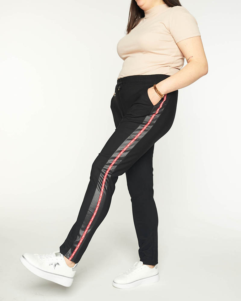 Pantalon droit noir pour femme à rayures rouges GRANDE TAILLE - Vêtements