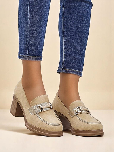 Royalfashion Mocassins à talon carré pour femmes Apareus