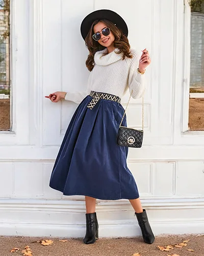 Jupe midi en velours côtelé pour femmes Royalfashion