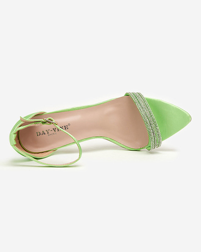 OUTLET Sandales vertes pour femmes à talon haut avec zircons cubiques décoratifs Manestri - Footwear