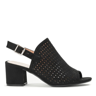 Czarne ażurowe sandały na słupku Farrell - Obuwie