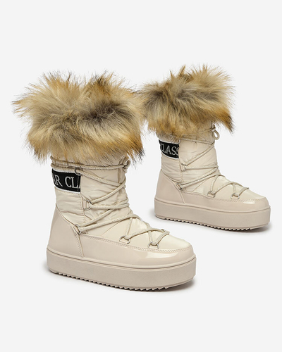 Royalfashion Chaussures à enfiler a'la snow boots avec fourrure pour enfants en beige Asika