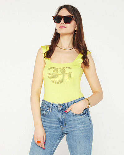 Top femme jaune avec zircons cubiques - Vêtements
