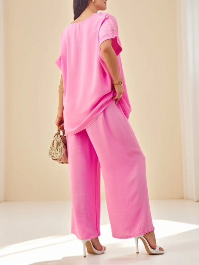 Ensemble en coton Royalfashion pour femmes avec des manches courtes et un pantalon large