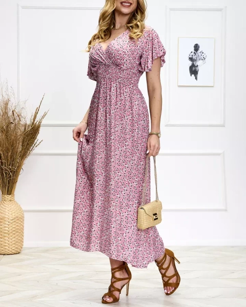 Robe midi rose à fleurs pour femme - Vêtements
