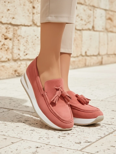 Mocassins pour femmes Ariadne roses compensés en cuir écologique décontracté