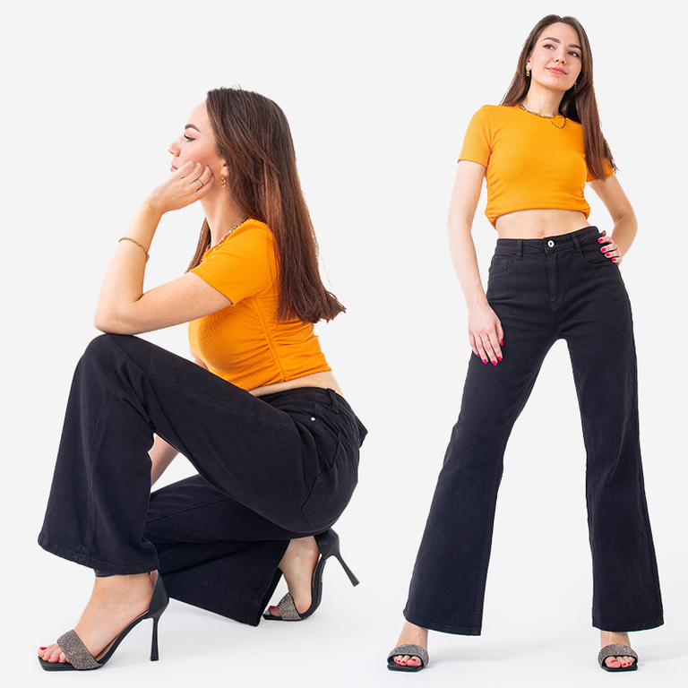 Pantalon large femme noir - Vêtements