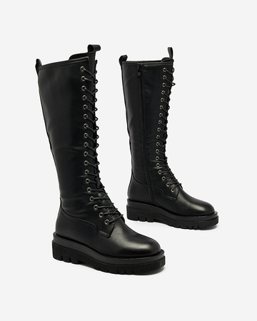 Royalfashion Bottes à lacets noires pour femmes Decovbo