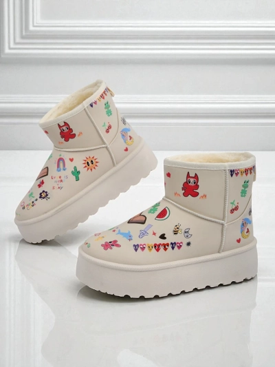 Bottines Lemuria - Bottes de Neige Cr\[egrave\]me Doodle \[agrave\] Semelle \[E]paisse Furrini
