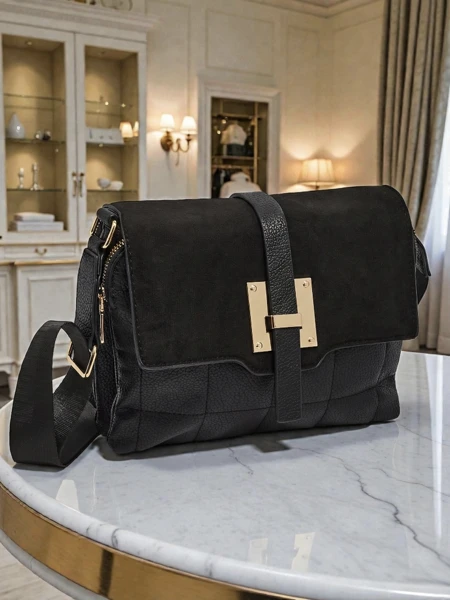 Sac à Main Femme Luna Noir et Daim Élégant pour Tous les Jours