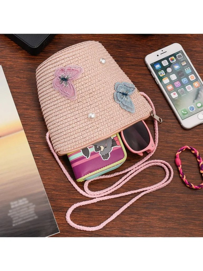 Royalfashion Petit sac en paille pour enfants Papillon Paille