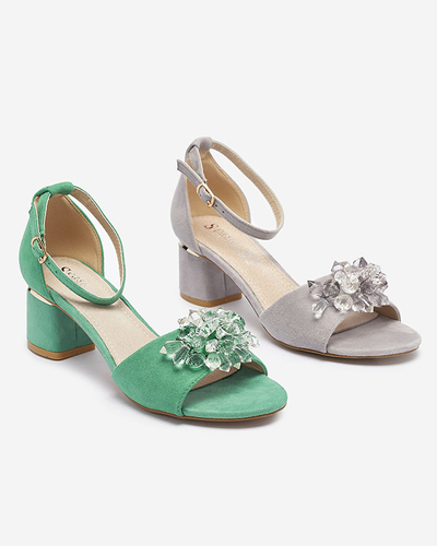 Sandales vertes pour femmes sur tige avec cristaux décoratifs Cerosso- Footwear