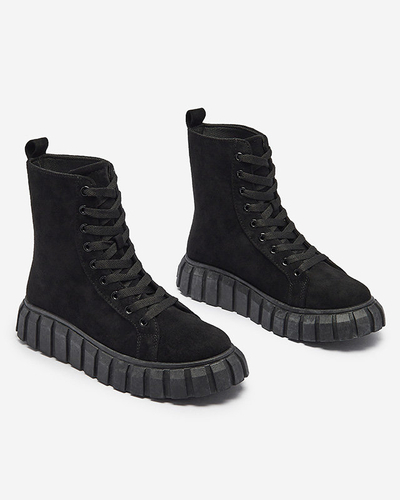 Bottes noires en cuir éco-suède pour femmes Alolu- Footwear