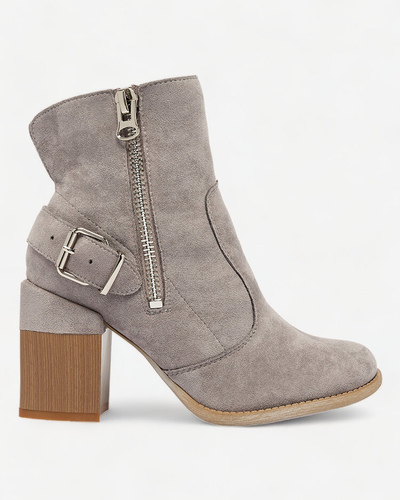 Royalfashion Bottes hautes à talon aiguille pour femmes en éco-suède gris Acimra