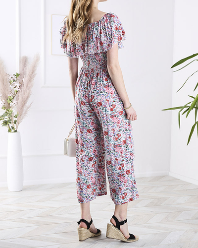 Combinaison longue blanche et rose à motifs floraux pour femme - Vêtements
