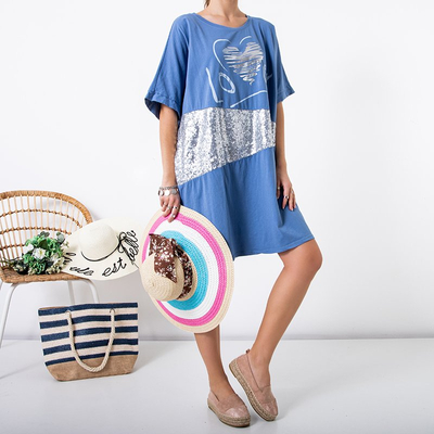 Tunique femme bleue avec décorations oversize argentées - Vêtements