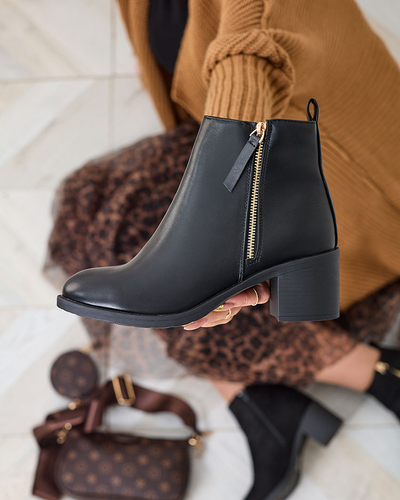 Royalfashion Bottes basses à talon aiguille pour femmes en cuir écologique noir Rejerry