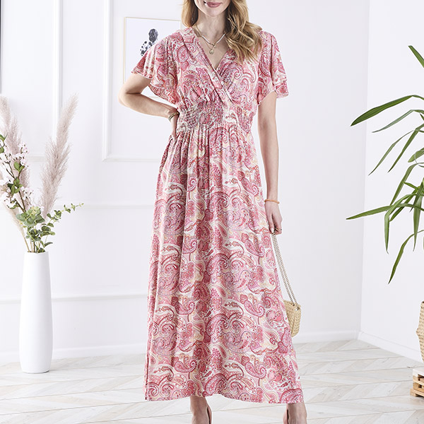 Robe midi rose à motifs pour femmes Vêtements