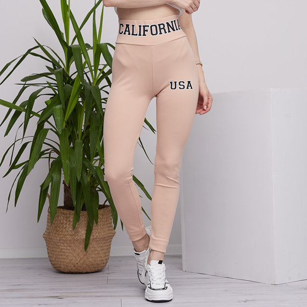 Legging côtelé beige inscriptions femme - Vêtements