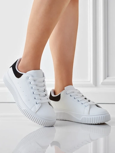 Baskets compensées Callista pour femmes en cuir écologique blanc et noir
