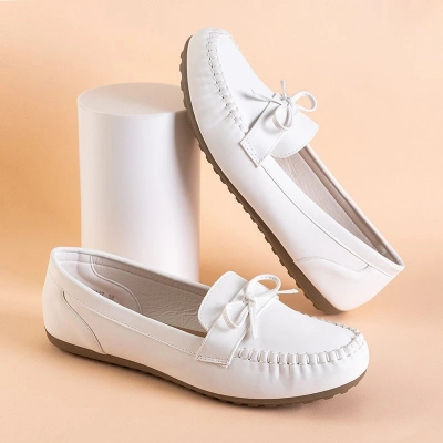 OUTLET Mocassins femme blancs à nœud Letisa - Chaussures