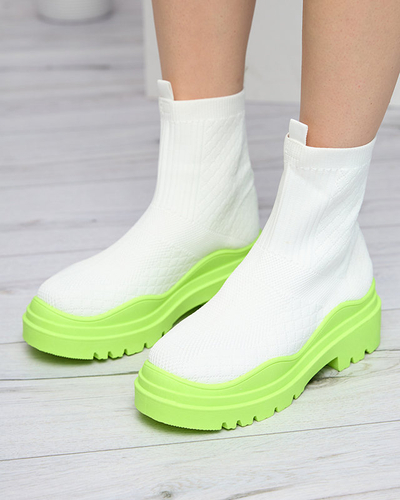 Bottines pour femmes blanches et vertes à talon plat Seritis - Footwear