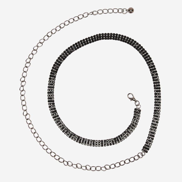 Ceinture femme chaîne noire avec zircons cubiques - Accessoires