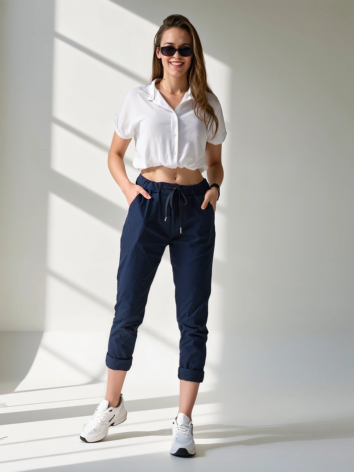 Pantalon skinny en viscose pour femmes Royalfashion avec un cordon de serrage à la taille