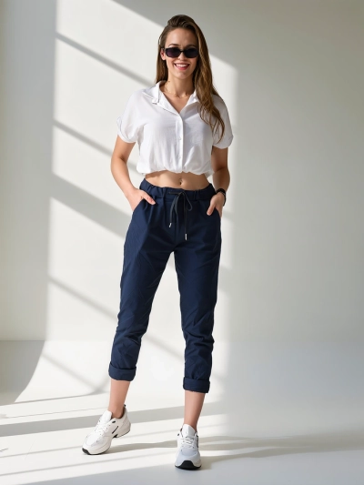 Pantalon skinny en viscose pour femmes Royalfashion avec un cordon de serrage à la taille