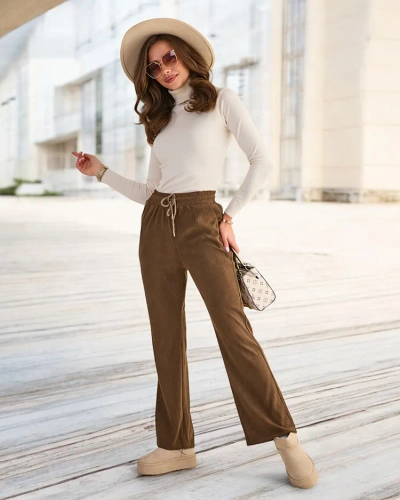 Royalfashion Pantalon en velours côtelé pour femme, de couleur marron