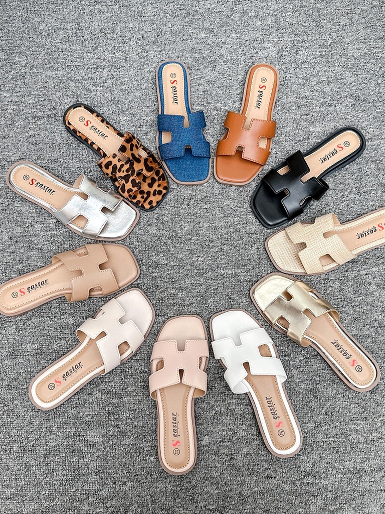 Royalfashion Tongs à semelle plate pour femmes Eval