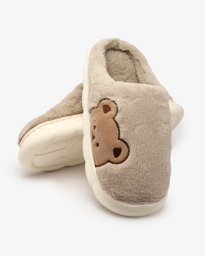 Royalfashion Pantoufles en fourrure pour femme avec ours en peluche en gris Fetemes