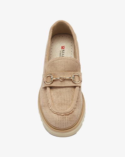 Royalfashion Mocassins ajourés pour femme marron clair avec chaîne Imerila