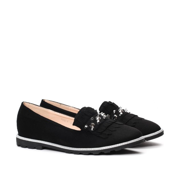 Czarne mokasyny z frędzlami i ćwiekami - Obuwie