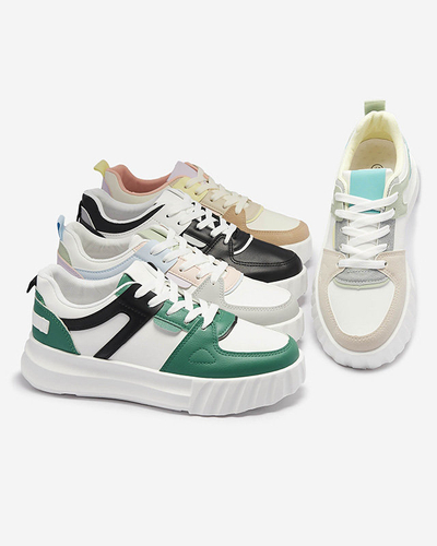 Chaussures de sport décontractées en cuir écologique pour femmes, noires, avec empiècements blancs Netiris - Chaussures