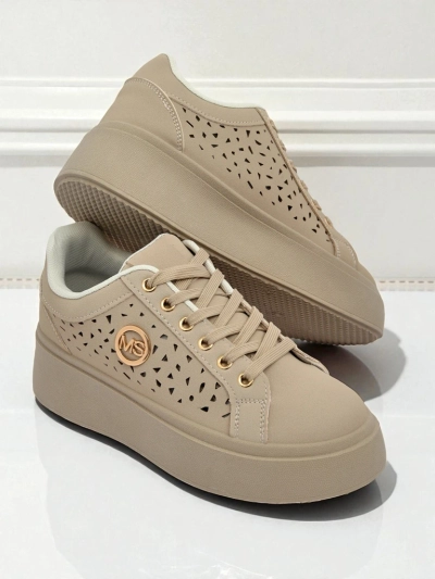Cleo Ecru Platino – sneakers beiges à plateforme Royalfashion en cuir écologique
