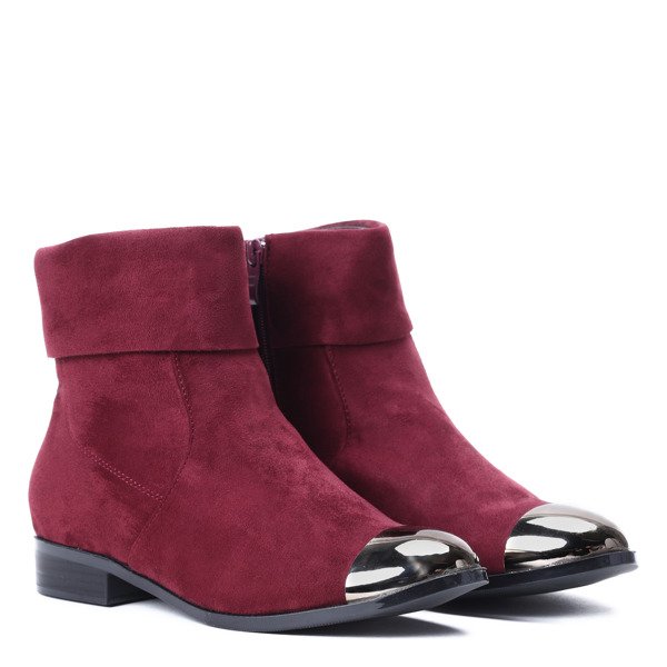 Burgundowe sztyblety z metalicznym noskiem Yoon- Obuwie