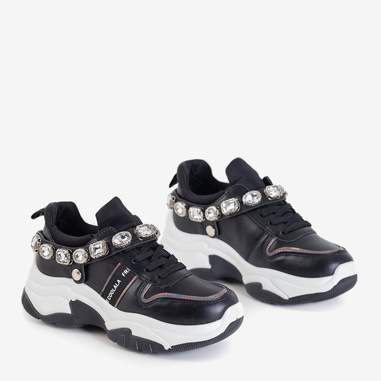 OUTLET Chaussures de sport pour femmes noires avec zircones cubiques Frewan - Footwear