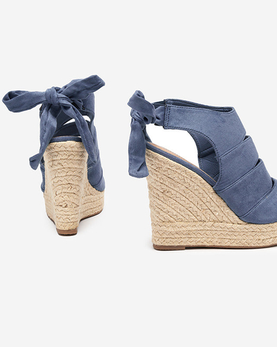 OUTLET Sandales pour femmes en daim écologique bleu sur le coin Evofi - Footwear